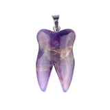 32mm Natural Crystal Tooth Pendant | Hand-Carved Gemstone Tooth Charm Necklace for Reiki Healing