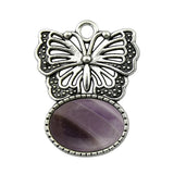 High Quality Natural Colorful Gem Stone Alloy Butterfly Pendant Fashion Women Jewelry Accessories for Children's Party Necklace