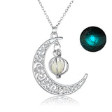 Hollow Crescent Moon Glow‑in‑the‑Dark Necklace, Luminous Ball Cage Pendant Necklace Vintage Fantasy Jewelry for Women
