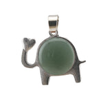 Lucky Elephant Crystal Holder Pendant • Retro Silver Animal Amulet with Natural Gemstone Sphere • Unisex Spiritual Wisdom Totem Jewelry Gift