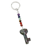 7 Chakra Beads Heart Key Crystal Keychain, Natural Healing Gemstone Love Key Pendant Gift