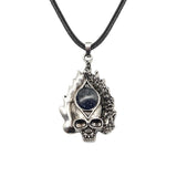 Dark Culture Silver Skull Fire Amulet Necklace • Vintage Biker Flame Skeleton Crystal Holder Pendant • Unisex Hip Hop Streetwear Jewelry