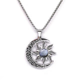 Vintage Stainless Steel Sun Moon Pendant Gemstone Necklace Celestial Jewelry  Spiritual Protection Gift for Men & Women