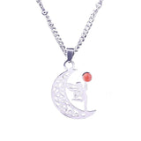 Vintage Stainless Steel Fairy on Moon Pendant Necklace - Natural Amethyst Stone Celestial Jewelry - Whimsical Angel Necklace for Women