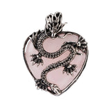 43×32mm Antique Silver Dragon Heart Pendant | Natural Gemstone Gothic Charm for DIY Jewelry