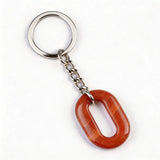 Minimalist Oval Hollow Crystal Keychain, Natural Gemstone Geometric O-Shape Loop Key Ring, Vintage Stone Car Key Charm Accessory for Men & Women