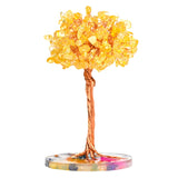 Handmade Natural Crystal Agate Tree Resin Base Figurine Engraving Rose Quartz Small Home Ornament Good Luck Love Christmas
