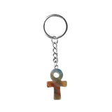 Natural Crystal Ankh Cross Keychain | 20×30mm Egyptian Symbol Gemstone Pendant for Bags & Keys