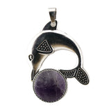 Bohemian Silver Marine Dolphin Gemstone Amulet • Cute Sea Animal Crystal Sphere Holder Charm • Unisex Coastal Beach Lover Jewelry Gift