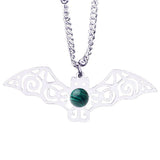 Vintage Stainless Steel Bat Pendant Gemstone Necklace - Gothic Punk Bat Wing Jewelry - Mystical Amulet Gift for Men & Women