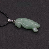 Hand Carved Natural Crystal Parrot Pendant Necklace, Multi Gemstone Bird Spirit Animal Reiki Healing Stone Amulet with Black Wax Cord Lucky Charm