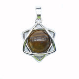 Star of David Natural Crystal Stone Pendant, Merkaba Hexagram Round Gemstone Chakra Reiki Healing Pendant Necklace Jewelry for Women Men Gift