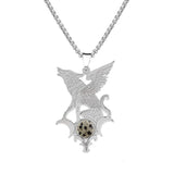 Stainless Steel Flying Wolf Pendant Necklace - Mythical Creature Jewelry with Natural Agate Stone - Gothic Punk Style for Men