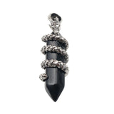 Natural Crystal Dragon Necklace Pendant • Antique Silver Dragon Wrapped Hexagonal Point Charm • Gothic Punk Healing Gemstone Amulet Jewelry