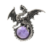Vintage Silver Winged Dragon Orb Pendant - Epic Fantasy Protective Talisman Natural Gemstone Necklace for Men Women