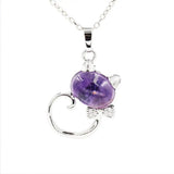 Crystal Lovely Cat Pendant Necklace birthday gift Handmade Cat Stone Pendant Necklace for Women, Healing Crystal Amulet Cat