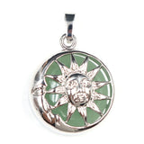 Platinum Gemstone Pendants key chain with Brass Findings Flat Round with Sun & Moon for Jewelry Making For Men and Women