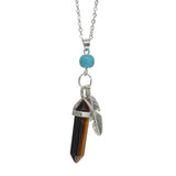 Natural Crystal Point Pendant Necklace with Feather Charm, Hexagonal Gemstone Bullet Point Necklace with Turquoise Bead, Healing Chakra Crystal Jewelry for Women