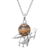 Angel Holding Natural Crystal Ball Pendant Necklace, Silver‑Plated Metal Angel Figurine Spherical Gemstone Charm Reiki Healing Spiritual Jewelry for Women Gift