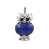 Owl Shape Natural Gemstone Pendant, Silver‑Plated Animal Crystal Charm, Wisdom Owl Healing Stone Necklace Pendant for DIY Jewelry Making