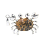 Natural Gemstone Crab Pendant | Silver-Tone Alloy Animal Charm for DIY Jewelry