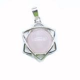 Star of David Natural Crystal Stone Pendant, Merkaba Hexagram Round Gemstone Chakra Reiki Healing Pendant Necklace Jewelry for Women Men Gift