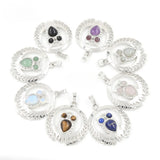 Silver Owl Gemstone Pendant Necklace #SN1759 Crescent Frame Cute Bird Animal Jewelry