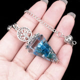Chips Gemstone Tree of Life Resin Pendulum - Orgone Healing Dowsing Tool with Silver Chain for Divination, Hypnosis & Reiki - Spiritual Gemstone Gift for Wealth & Positivity