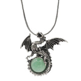 Epic Fantasy Dragon Orb Necklace Set - Punk Rock Biker Winged Dragon Guardian Crystal Pendant with 45cm Snake Chain