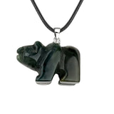 Natural Crystal Polar Bear Pendant Necklace - Hand-Carved Gemstone Animal Totem Amulet with 45cm Black Leather Cord Jewelry