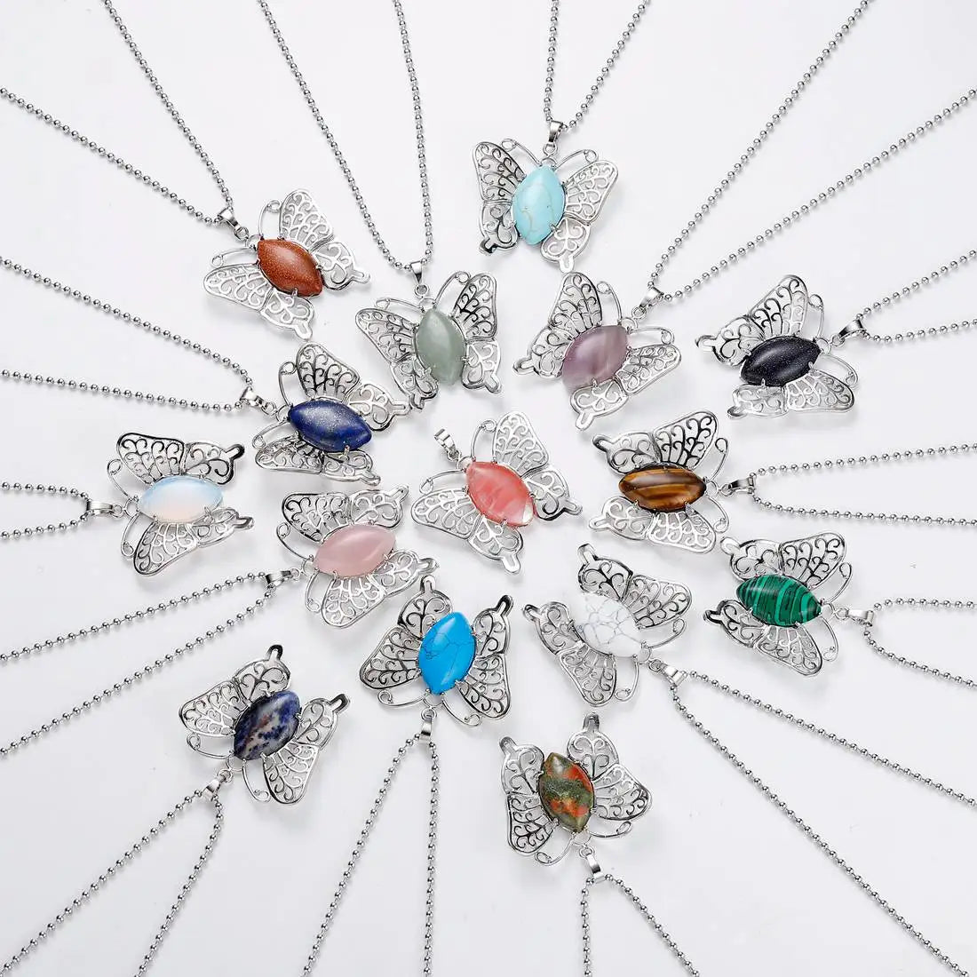 Butterfly Transformation Natural Crystal Pendants – Aesthetic Oval Gemstone Choker Necklace & Creative DIY Accessories