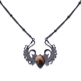Punk Hip Hop Devil Wing Necklace - Blackened Stainless Steel Water-drop Gemstone Pendant - Grunge Goth Necklaces for Men & Women