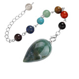 Natural Stone Droplet Pendulum Chakra Alignment Beads Ornate Crystal Teardrop Charm with Silver Link Chain Spiritual Wellness Protection Amulet