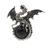 Vintage Silver Winged Dragon Orb Pendant - Epic Fantasy Protective Talisman Natural Gemstone Necklace for Men Women