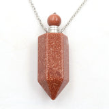 Natural Crystal Point Essential Oil Diffuser Necklace, Aromatherapy Gemstone Perfume Bottle Pendant Necklace Unisex Healing Crystal Jewelry for Men Women