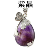 Rhinestone Inlaid Dragonfly Teardrop Natural Stone Pendant, Silver Plated Water Drop Crystal Charm for Women DIY Necklace Making