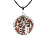 Hamsa Hand Hollow Pendant Necklace, Silver Plated Natural Crystal Inlay Black Wax Cord Protection Necklace for Women