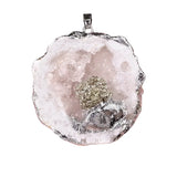 Natural Agate Geode Pendant with Drusy Crystal Point | Silver Plated Raw Druzy Cave Pendant Necklace for Spiritual Jewelry
