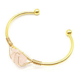 Natural Crystal Bead Bangle - Handmade Wire Wrapped Gold Open Cuff Bracelet - Adjustable Gemstone Bracelet for Chakra Healing & Positive Energy - Gift for Women & Girls