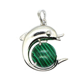 Ocean Serenity: Handcrafted Natural Stone Dolphin Pendant • Healing Crystal Marine Animal Totem • Silver Plated Jewelry Gift