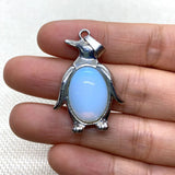 24x35mm Natural Crystal Penguin Pendant Necklace, Silver Alloy Frame Gemstone Charm