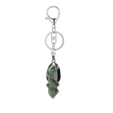 Natural Crystal Dragon Keychain • Antique Silver Dragon Wrapped Hexagonal Point Keyring • Gothic Punk Healing Gemstone Purse Bag Charm Giftv