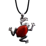 Natural Gemstone Frog Pendant Necklace Teardrop Inlaid Crystal Stone Silver‑Tone Metal Frog Charm 25x27mm Reiki Chakra Healing Stone Pendant With Wax Rope Cord for Women Jewelry Gift Bulk