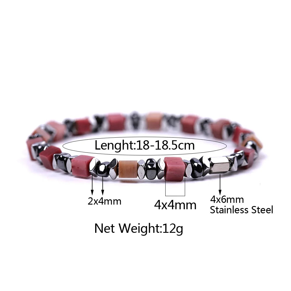4MM Cube Gemstone Beads Hematite Stretch Bracelets for Women men