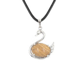 Graceful Swan: Handcrafted Natural Crystal Pendant Necklace • Premium Copper Bird Totem Amulet • Adjustable Black Cord Choker for Women Men