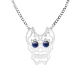 Gemstone Eye Hollowed Skull Pendant Stainless Steel Necklace 50CM Chain  Men & Women