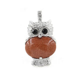 Owl Shape Natural Gemstone Pendant, Silver‑Plated Animal Crystal Charm, Wisdom Owl Healing Stone Necklace Pendant for DIY Jewelry Making