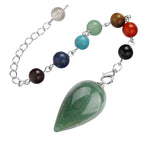 Natural Stone Droplet Pendulum Chakra Alignment Beads Ornate Crystal Teardrop Charm with Silver Link Chain Spiritual Wellness Protection Amulet