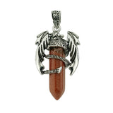 Mythical Flying Dragon Wrapped Quartz Point Pendant, Genuine Healing Stone Chakra Wand Charm, Wiccan Punk Spiritual Protection Jewelry Findings