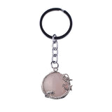 Vintage Dragon Encircled Natural Gemstone Keychain, Silver Plated Dragon Wrap Round Crystal Key Ring, Multi‑Color Stone Bag Pendant Accessory